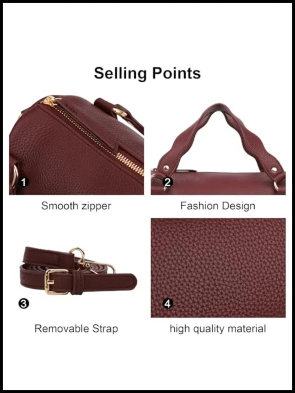 PU Leather Boston Crossbody Bag Top Handle Satchel Adjustable Strap Barrel Purse